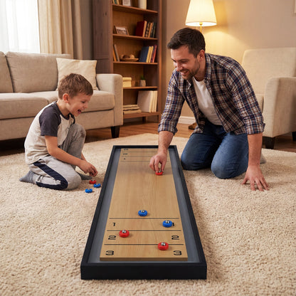 Shuffleboard and Curling 2 in 1 Board Game with 8 Rolling Pucks