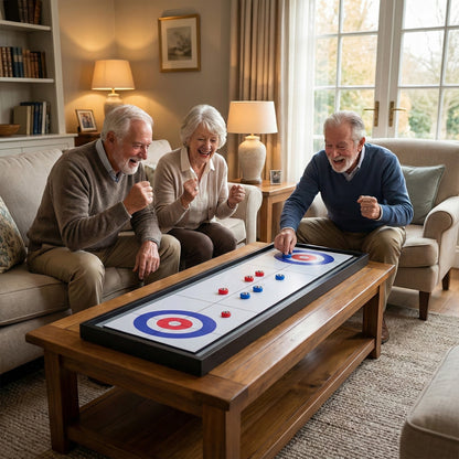 Shuffleboard and Curling 2 in 1 Board Game with 8 Rolling Pucks