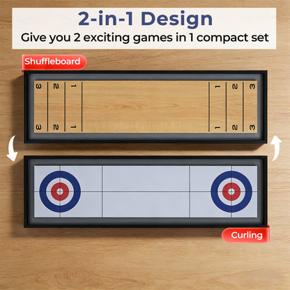 Shuffleboard and Curling 2 in 1 Board Game with 8 Rolling Pucks