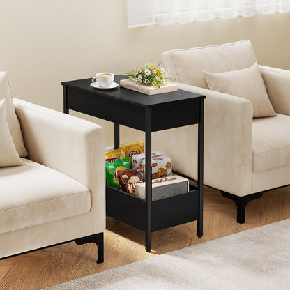 Side Table with 2 Storage Shelves and 2 Removable Tabletops for Living Room-Black