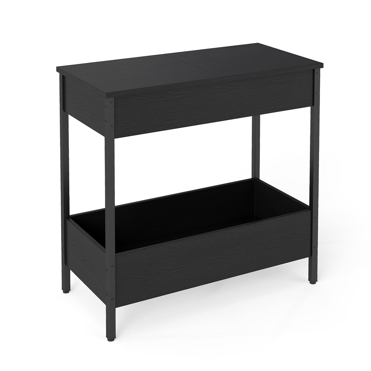 Side Table with 2 Storage Shelves and 2 Removable Tabletops for Living Room-Black