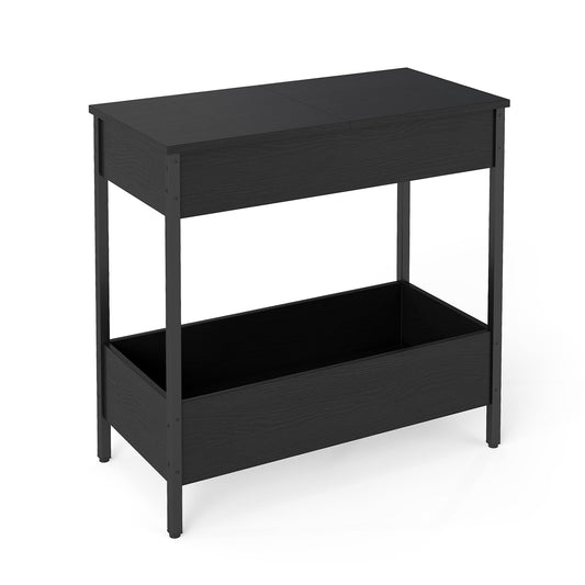 Side Table with 2 Storage Shelves and 2 Removable Tabletops for Living Room-Black