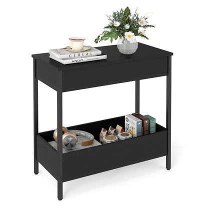 Side Table with 2 Storage Shelves and 2 Removable Tabletops for Living Room-Black