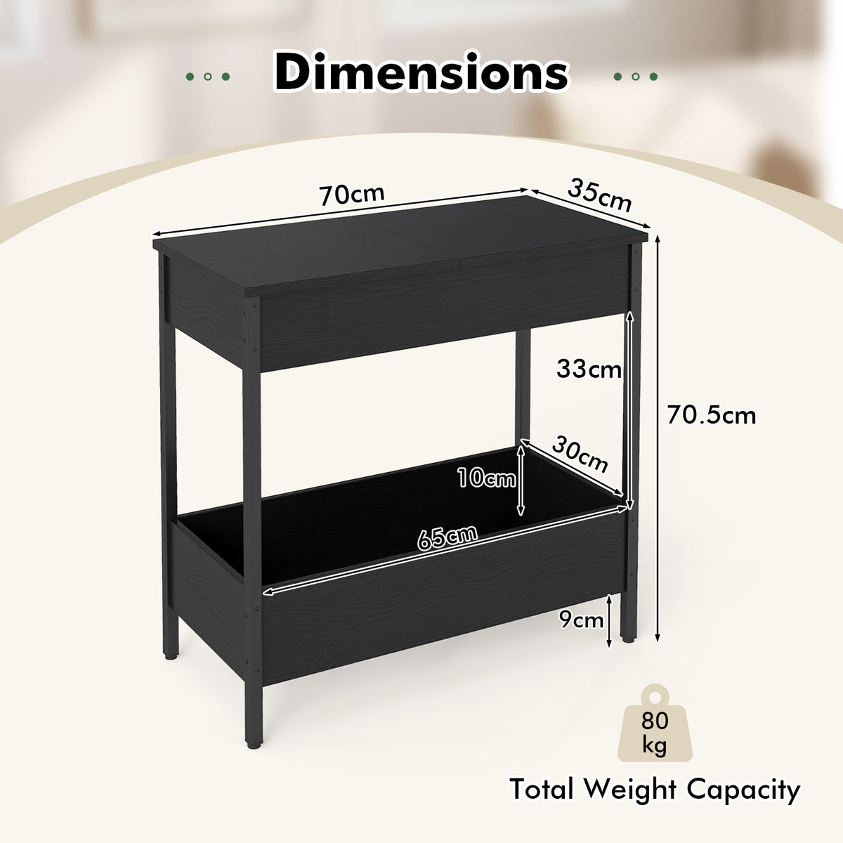 Side Table with 2 Storage Shelves and 2 Removable Tabletops for Living Room-Black
