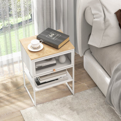 3-Tier Side Table with Storage Shelf for Living Room and Bedroom-White