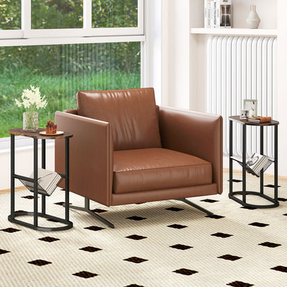 2-Tier Narrow Side Table with Magazine Holder for Living Room Bedroom-Rustic Brown