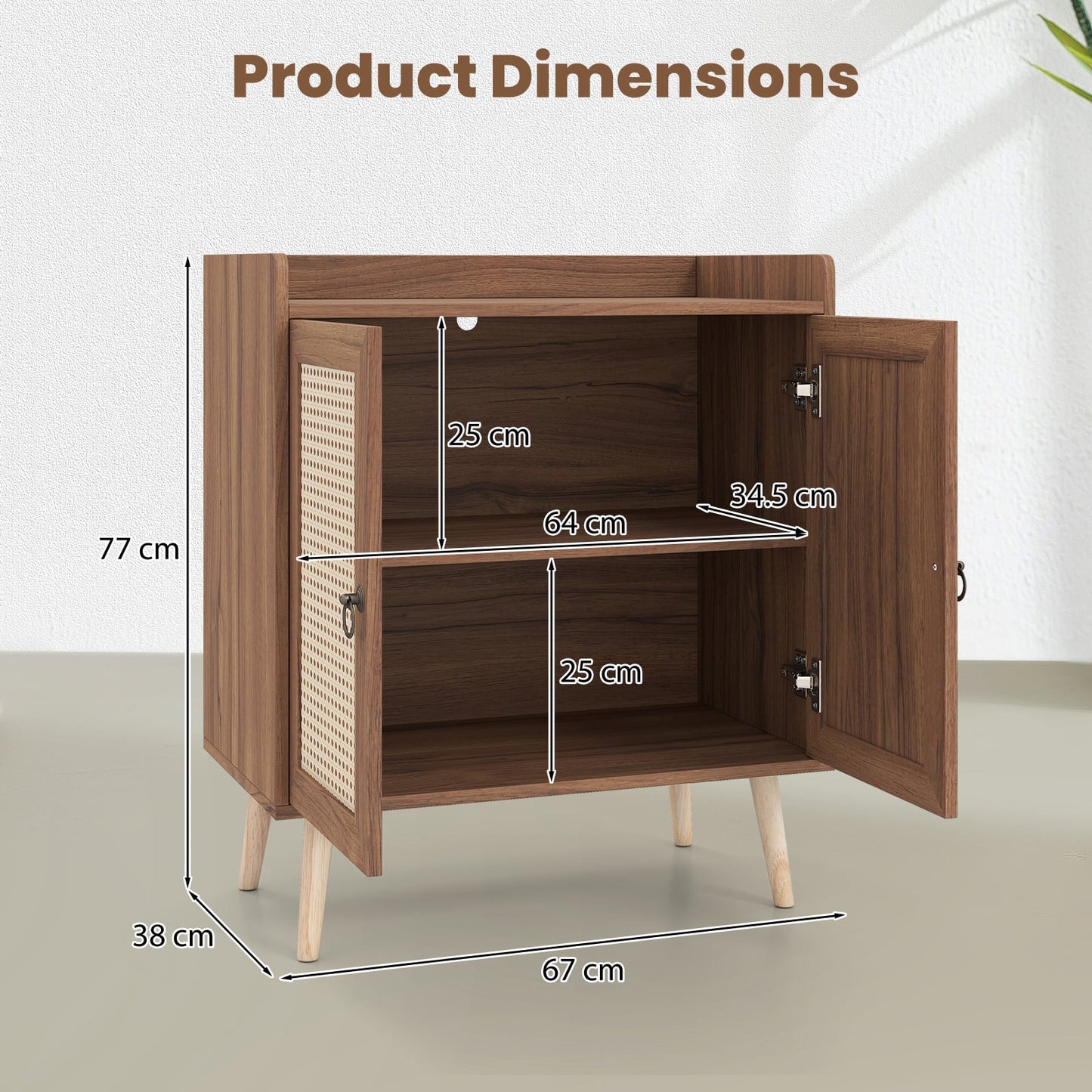 Sideboard Buffet Cabinet with 2 Doors Adjustable Shelf and Pine Wood Legs-Brown