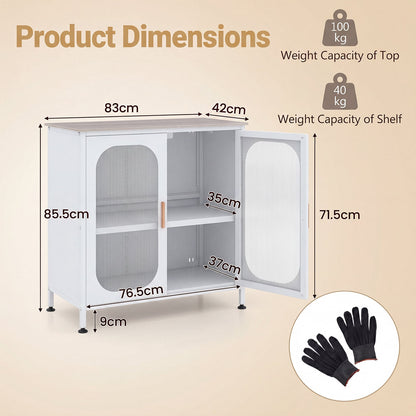 Sideboard Buffet Cabinet with Adjustable Shelf & 2 Translucent Doors for Dining Room-White