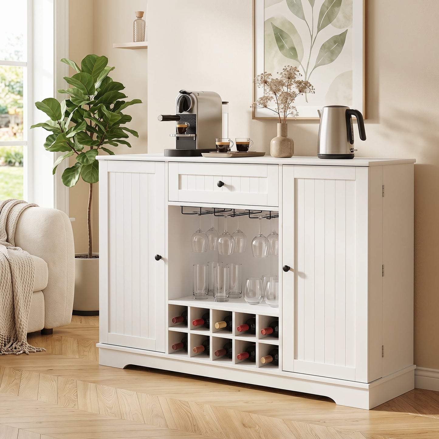 Sideboard Cabinet 120 CM Kitchen Storage Cabinet with Door Shelves-White