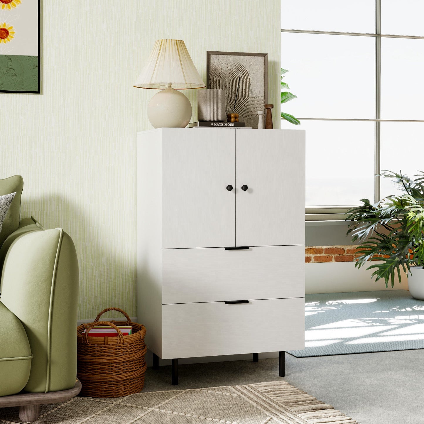 Sideboard Buffet Cabinet 2-Door Serving Cupboard Buffet Table Display Cabinet-White