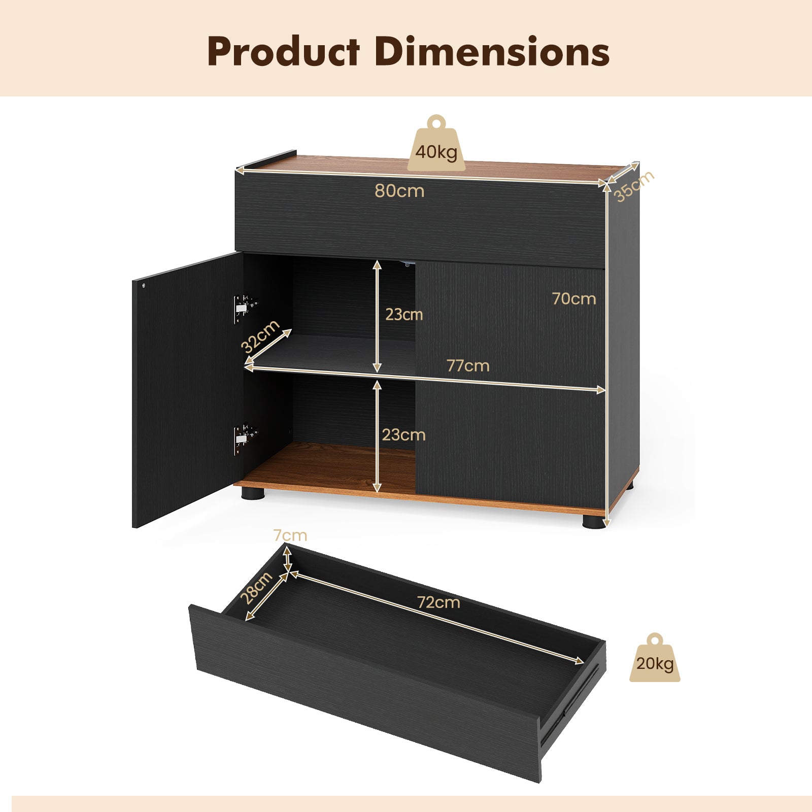 Sideboard Buffet Cabinet with 1 Drawer and 2 Doors for Kitchen-Black