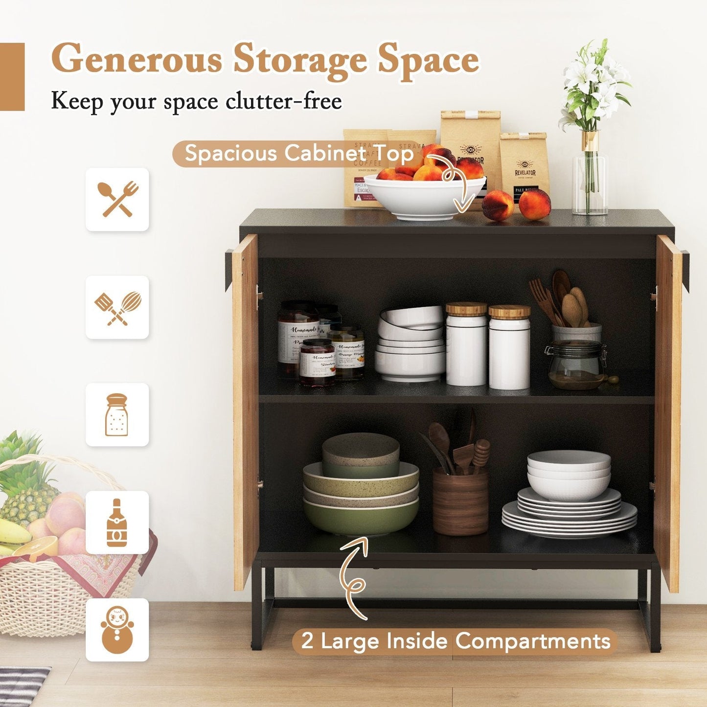 Sideboard Buffet Cabinet with Storage and shelf for Living Room-Black