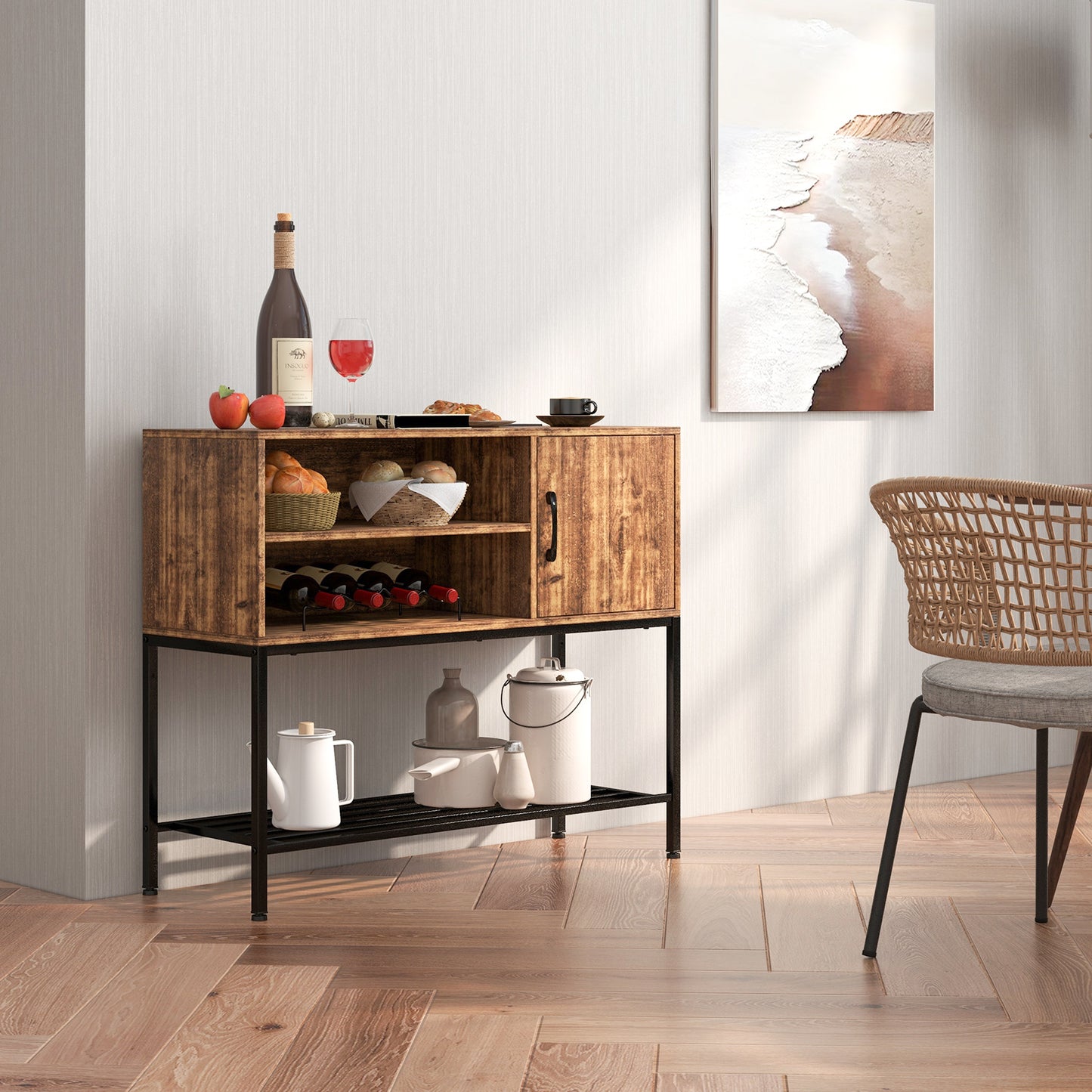 Sideboard Buffet Cabinet with Wine Racks and Storage Shelves-Rustic Brown