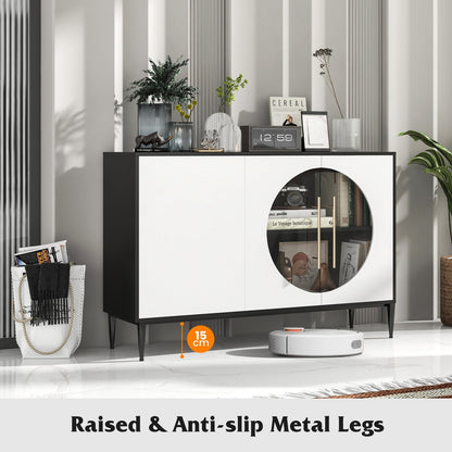 Sideboard Cabinet with Tempered Glass Door-Black &amp; White