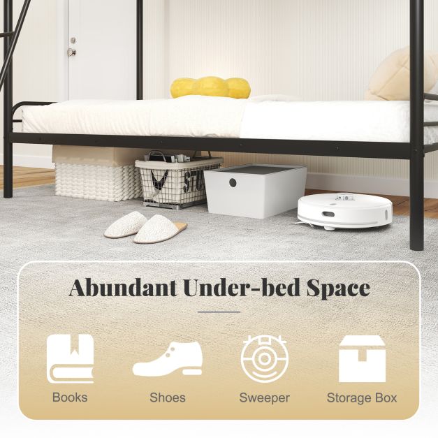 Single Bunk Bed with Ladder and Full-length Guardrails for Teens Adults-Black-Single Size