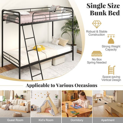 Single Bunk Bed with Ladder and Full-length Guardrails for Teens Adults-Black-Single Size