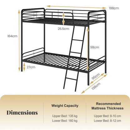 Single Bunk Bed with Ladder and Full-length Guardrails for Teens Adults-Black-Single Size