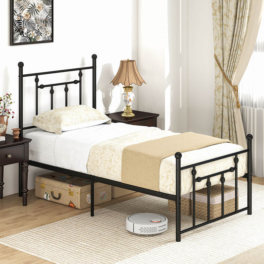 Single/Double/King Size Metal Bed Frame with Headboard-Black-Single Size