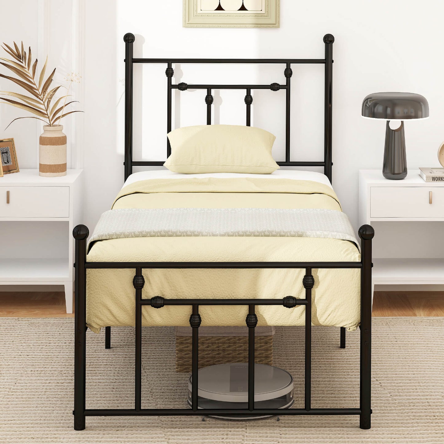 Single/Double/King Size Metal Bed Frame with Headboard-Black-Single Size