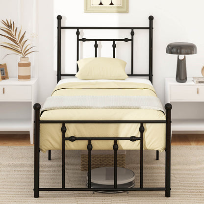 Single/Double/King Size Metal Bed Frame with Headboard-Black-Single Size