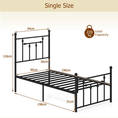 Single/Double/King Size Metal Bed Frame with Headboard-Black-Single Size