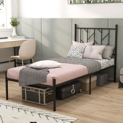 Single/Double Metal Platform Bed Frame with Headboard Black-Single Size