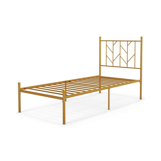 Single/Double Metal Platform Bed Frame with Headboard Black Golden-Single Size