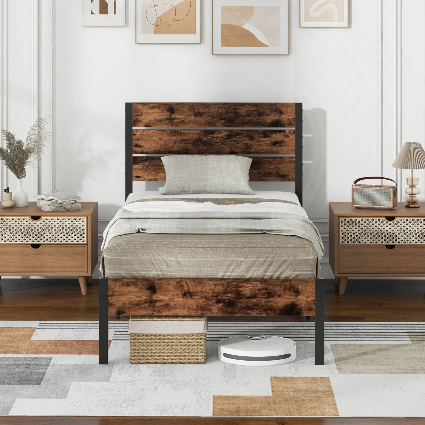 Single/Double Size Bed Frame with High Headboard-Single Size