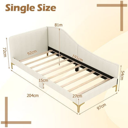 Single Size Upholstered Daybed Rivet-Tufted Platform Bed with Metal Legs-Beige