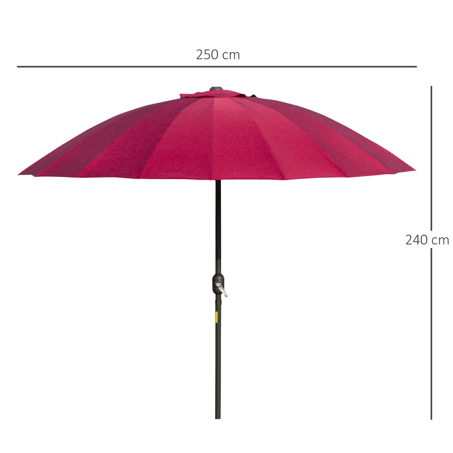 Outsunny 2.5m Shanghai Garden Parasol Umbrella with Crank & Tilt, Adjustable Outdoor Sun Shade, Red