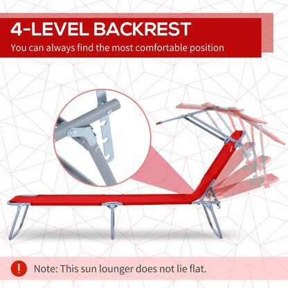 Outsunny Folding Sun Lounger, Lounge Chairs Reclining Sleeping Bed with Adjustable Sun Shade Awning for Beach, Patio