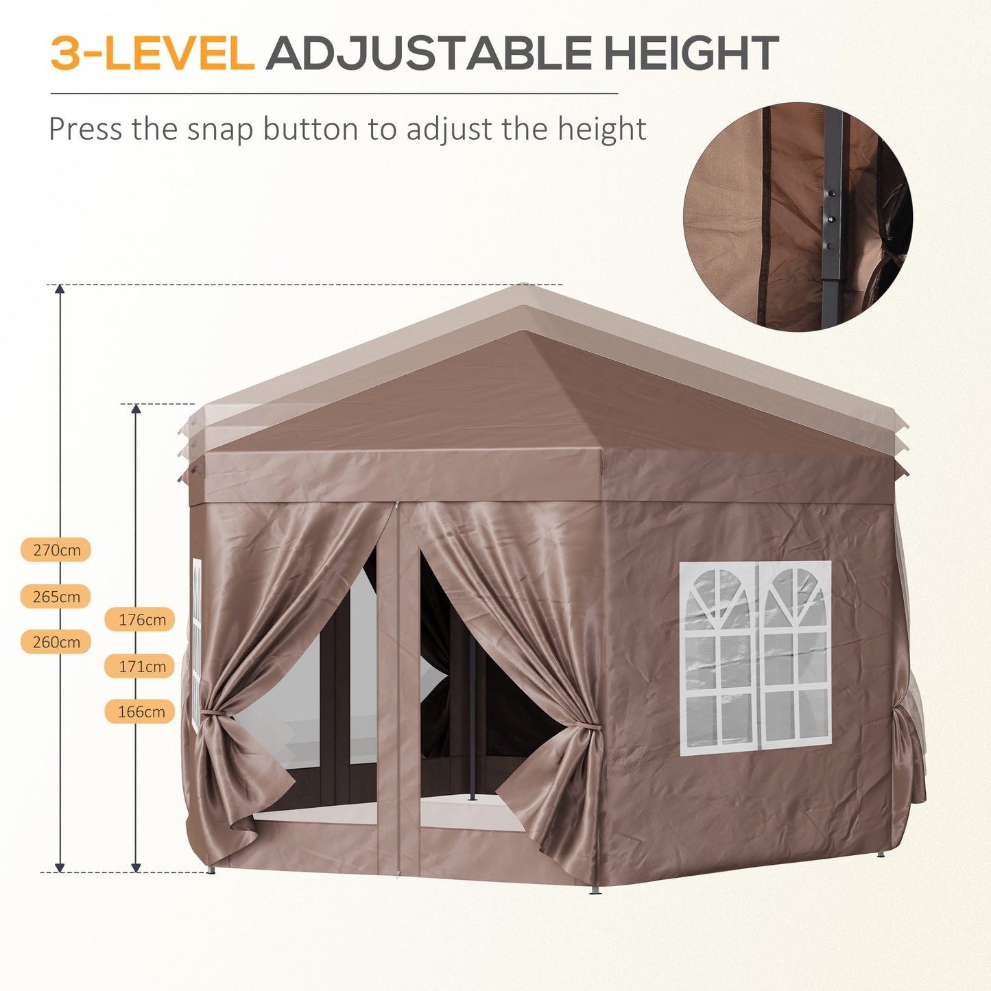 Outsunny 4m x 4m Hexagonal Metal Frame Garden Gazebo Brown