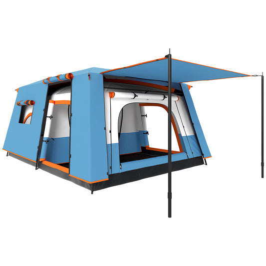 Outsunny 4 Man Camping Tent, Double Layer Tunnel Tent with Porch, Living Area and 2 Bedrooms, Sewn in Groundsheet, 3000mm Waterproof and UPF 30+, Portable with Bag, 430 x 305 x 195 cm Large, Blue