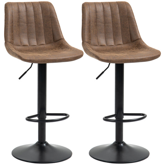 HOMCOM Adjustable Bar Stools Set of 2 Counter Height Barstools Dining Chairs 360¡ Swivel with Footrest for Home Pub, Brown