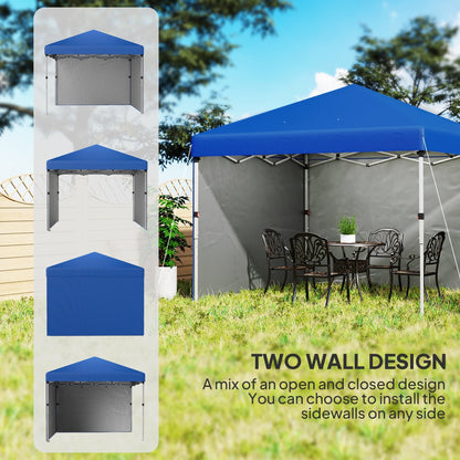 Outsunny 3 x 3 (M) Pop Up Gazebo, UPF 30+ with 2 Sidewalls, Leg Weight Bags and Wheeled Bag, Height Adjustable Party Tent Event Shelter for Garden, Patio, Blue
