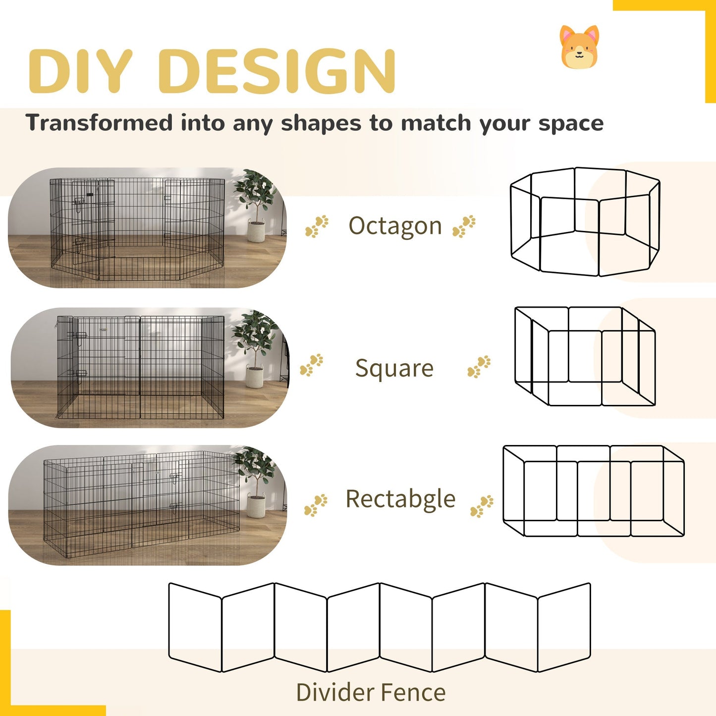 PawHut 8 Panel DIY Dog Pen with Door for Dogs, Small Animals, Indoor/Outdoor Use, 61cm High