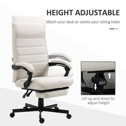 Vinsetto Office Chair, Computer Desk Chair, Fabric Swivel Chair with Adjustable Height and Rolling Wheels for Home Office Work Study, Cream White