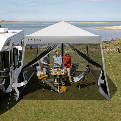Outdoor Instant Pop-up Canopy with Mesh Sidewalls-Grey