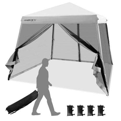 Outdoor Instant Pop-up Canopy with Mesh Sidewalls-Grey