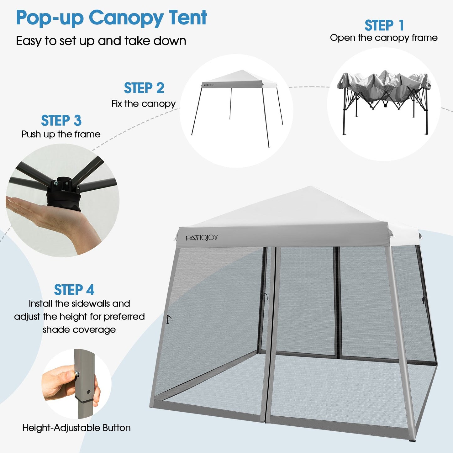 Outdoor Instant Pop-up Canopy with Mesh Sidewalls-Grey