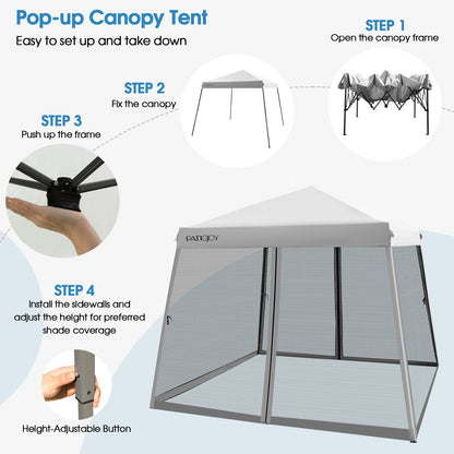 Outdoor Instant Pop-up Canopy with Mesh Sidewalls-Grey
