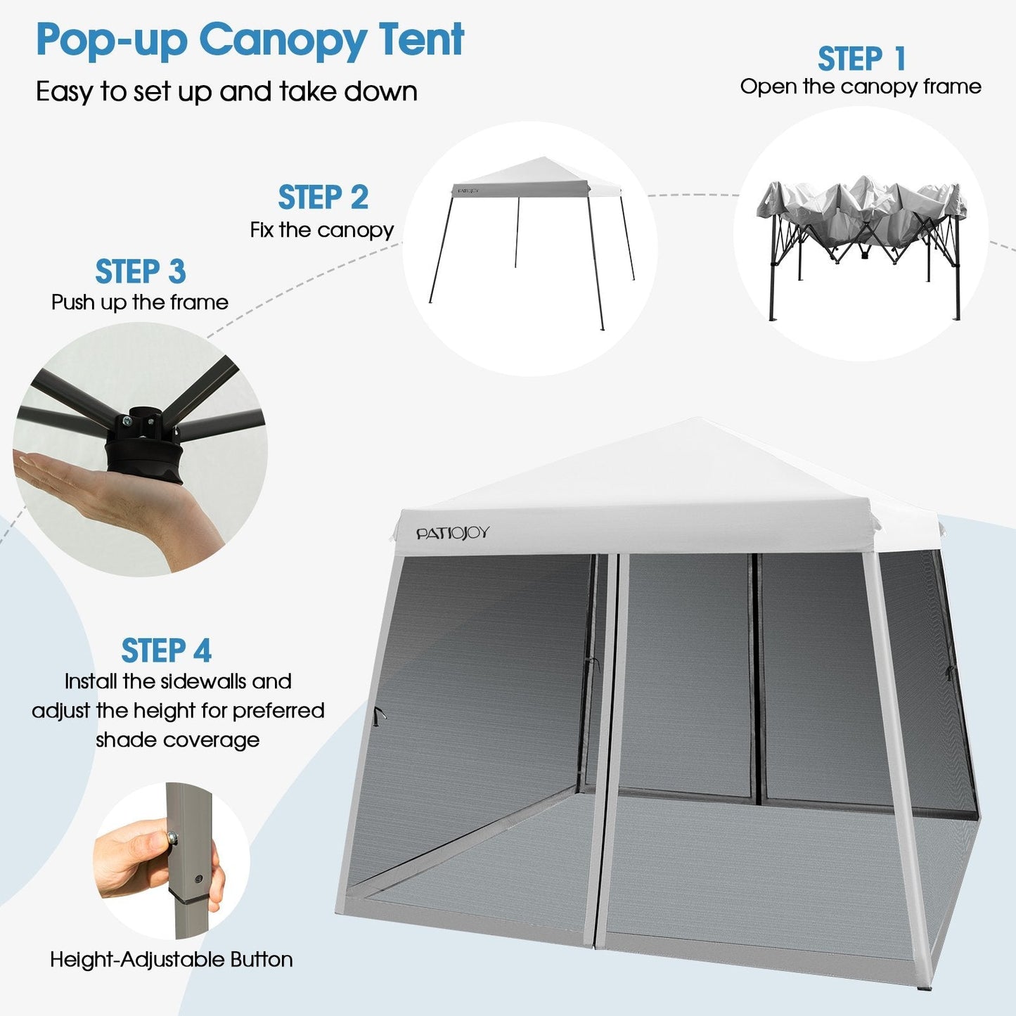 Outdoor Instant Pop-up Canopy with Mesh Sidewalls-White