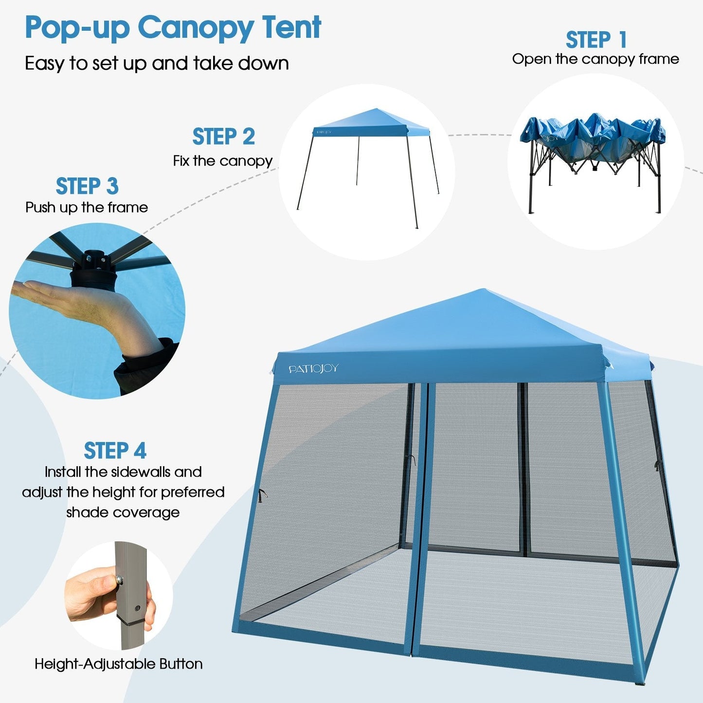 Outdoor Instant Pop-up Canopy with Mesh Sidewalls-Blue