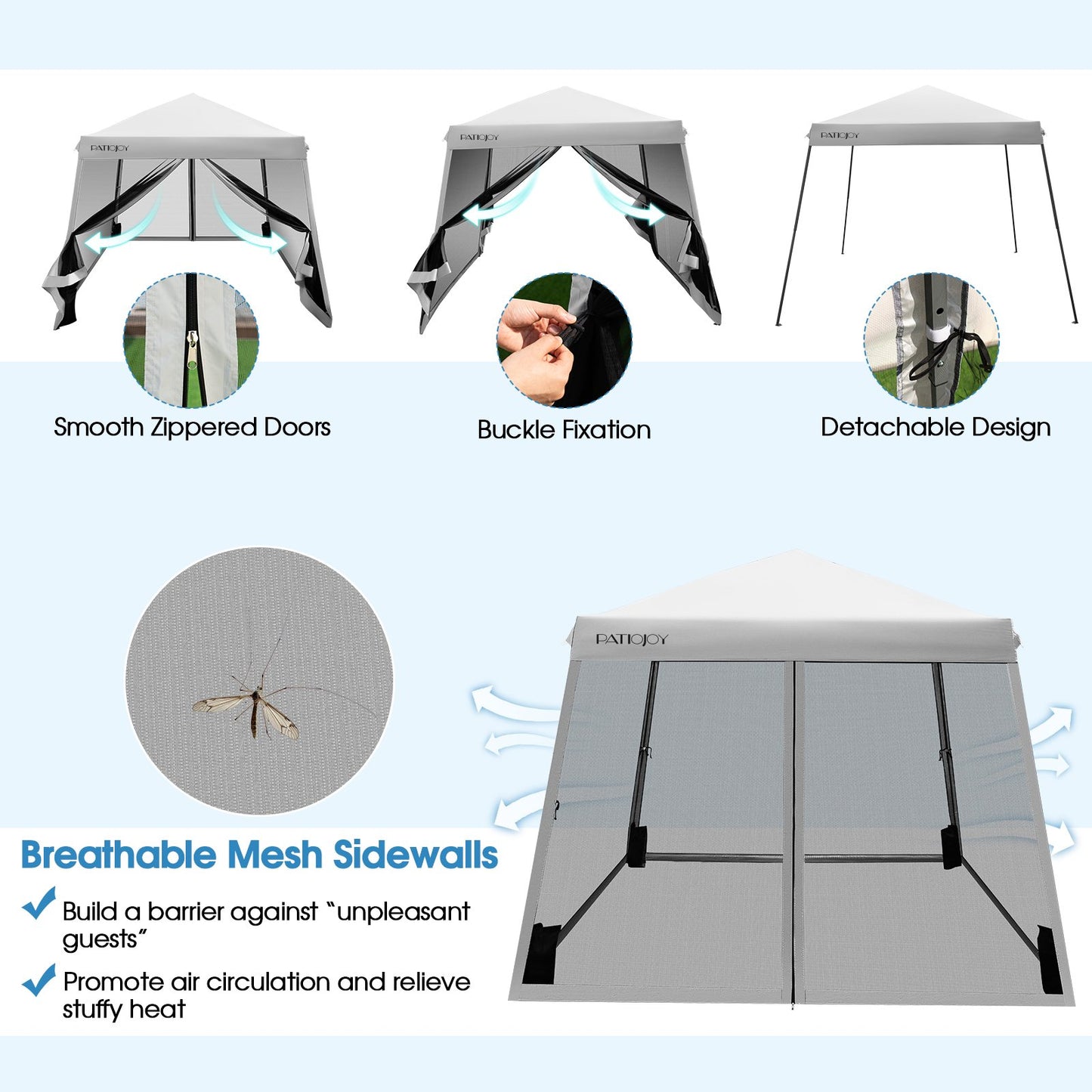 Outdoor Instant Pop-up Canopy with Mesh Sidewalls-Grey