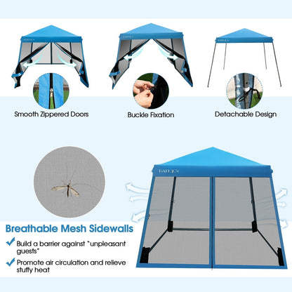 Outdoor Instant Pop-up Canopy with Mesh Sidewalls-Blue