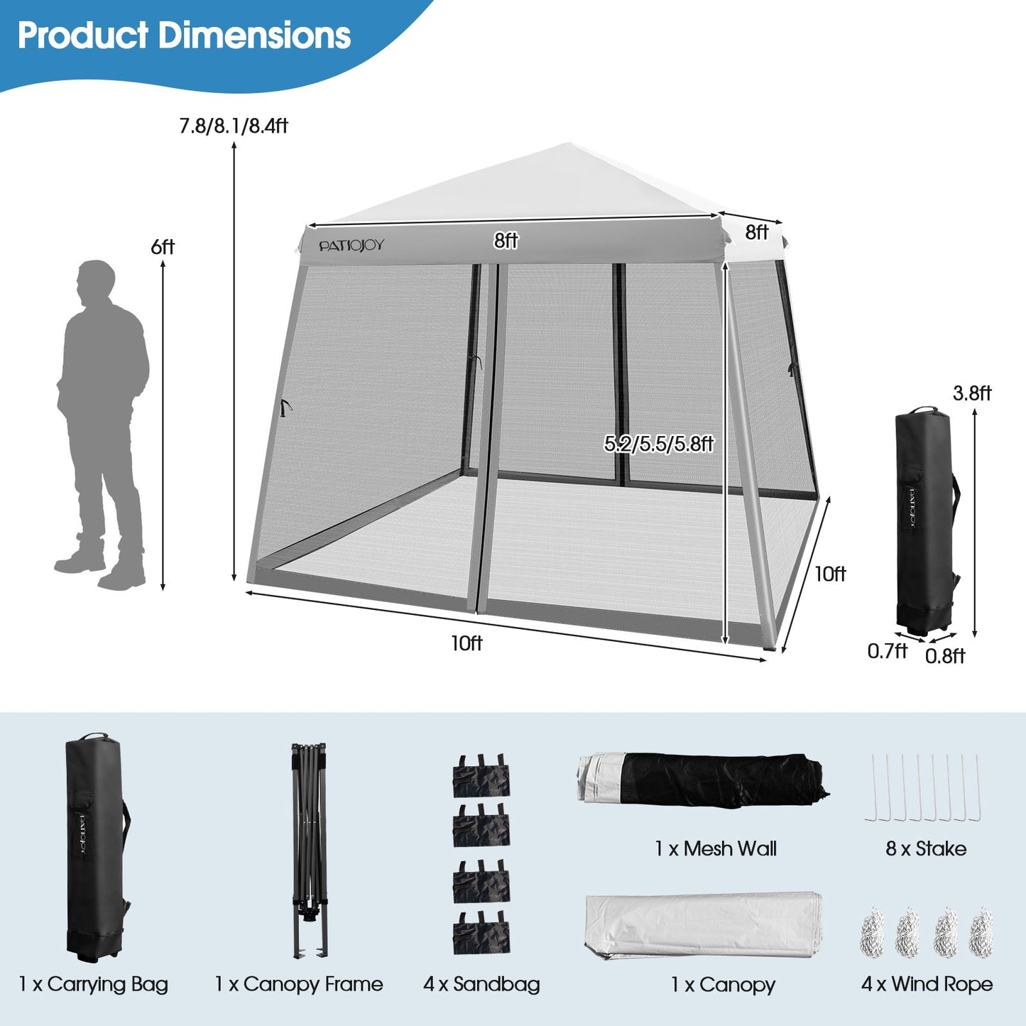 Outdoor Instant Pop-up Canopy with Mesh Sidewalls-Grey