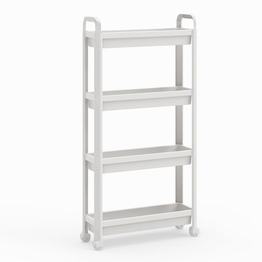 Slim Rolling Storage Cart 4-Tier Bathroom Organizer with Handles-White