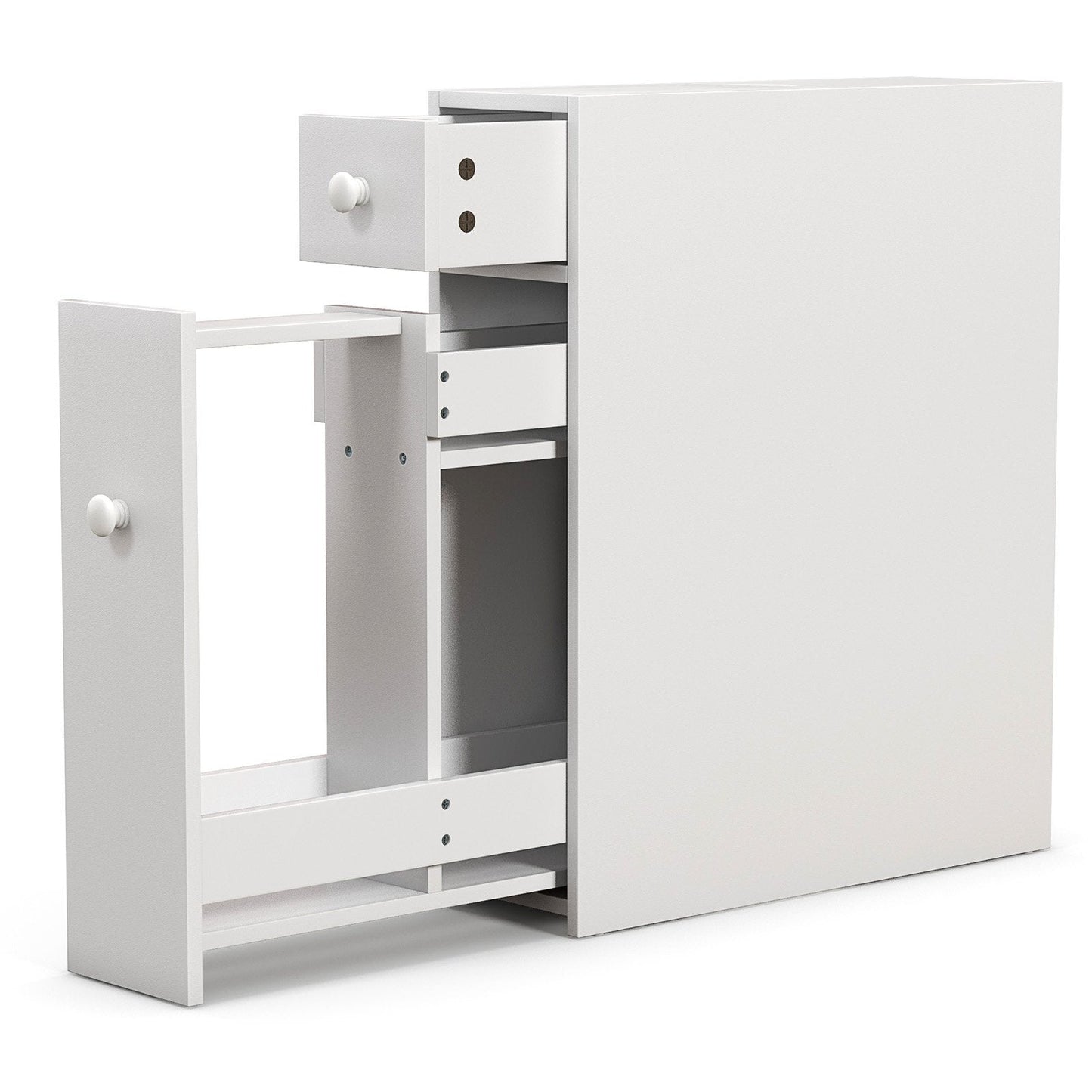 Slim Storage Cabinet with Slide-out Drawers and Flip-open Top Cover-White