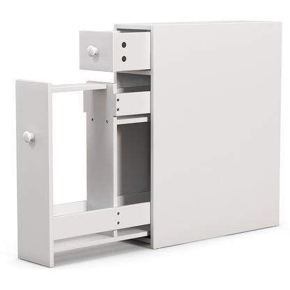 Slim Storage Cabinet with Slide-out Drawers and Flip-open Top Cover-White