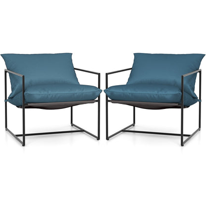 Sling Metal Framed Accent Chairs Set of 2 with Removable Sponge Cushions-Navy